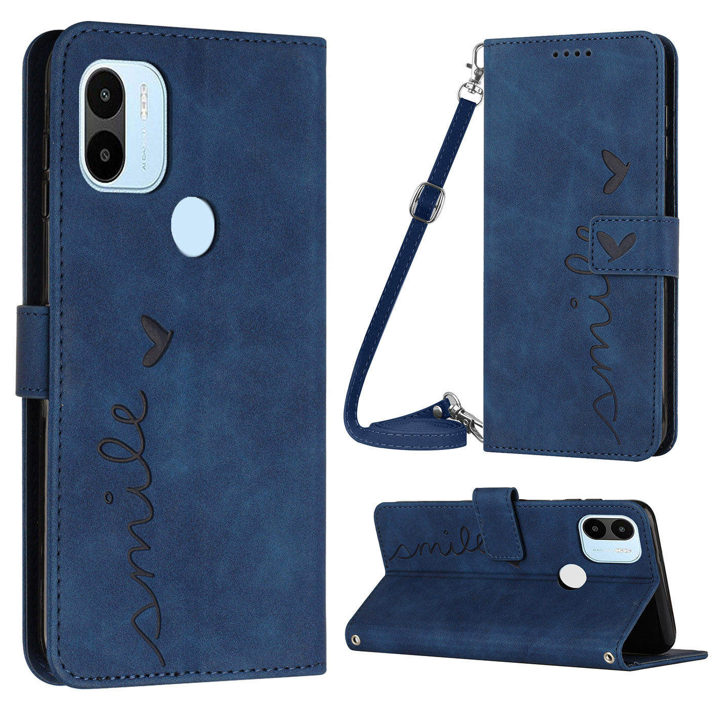For Xiaomi Redmi A1 4G A2 4G Poco C50 4G Supporting Stand PU Leather Wallet Flip Cover Imprinted Heart Shape Skin-touch Feeling Shockproof Phone Case with Shoulder Strap For Xiaomi Redmi A1 4G A2 4G Poco C50 4G Supporting Stand PU Leather Wallet Flip Cover Imprinted Heart Shape Skin-touch Feeling Shockproof Phone Case with Shoulder Strap